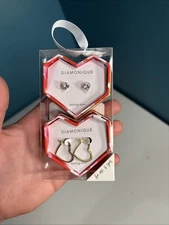 Diamonique Sterling Silver (gold Plated) Heart Shaped CZ Stud Earrings