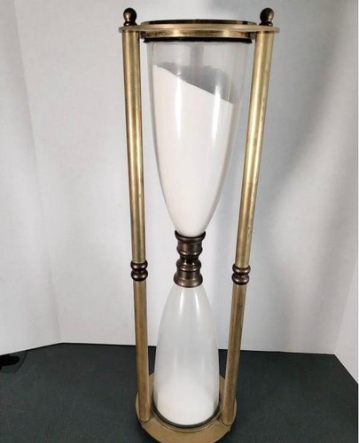 25" Tall Brass & Glass Hourglass White Sand Timer Vintage Decor Decorative - Picture 6 of 6