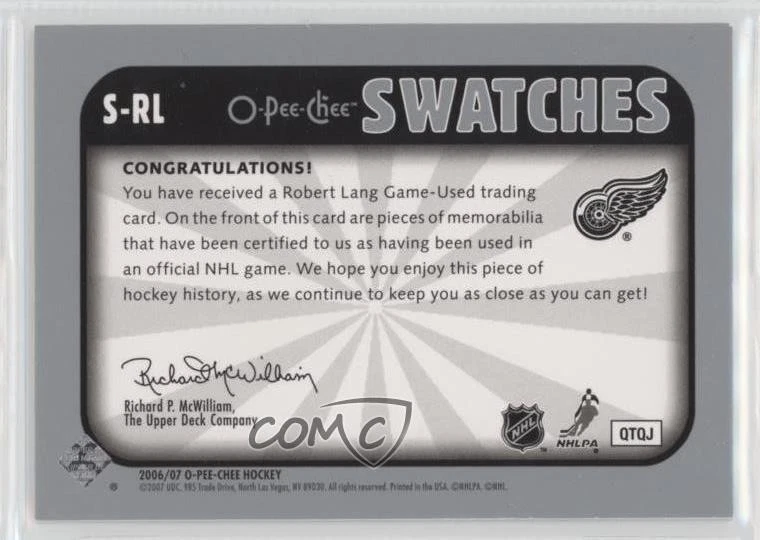 2006-07 O-Pee-Chee Swatches Robert Lang #S-RL - Image 2 of 2