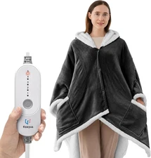 Wearable Heated Throw Blanket, Heated Shawl Electric Wrap Poncho with Hood & Poc
