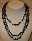Vintage Black Metallic Bead Beaded 52” Over The Head Costume Jewelry Necklace