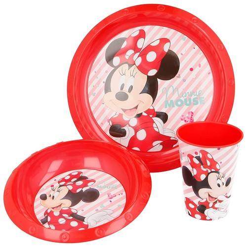 Set Petit Déjeuner 3 Pièces Disney Minnie Souris Plat Verre Et Bol Asile 3265 - Photo 1/2