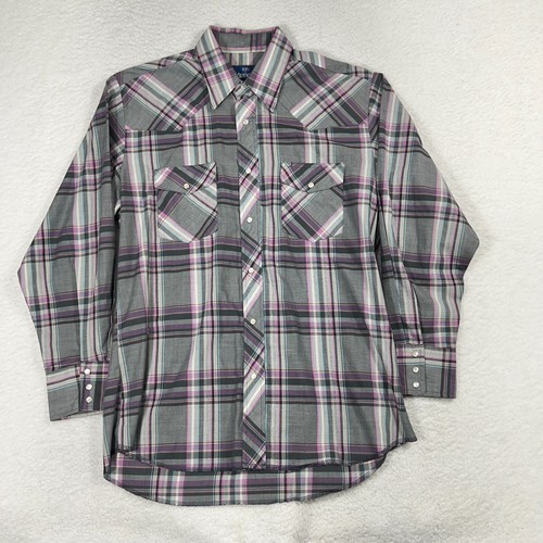 Wrangler Men's Long Sleeve Pearl Snap Western Shirt L 16-16.5 Plaid Cowboy Rodeo