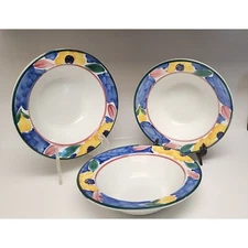 Pier 1 Hand Painted Serving Bowl Floral Multi-color Blue Yellow Italy 11” VTG