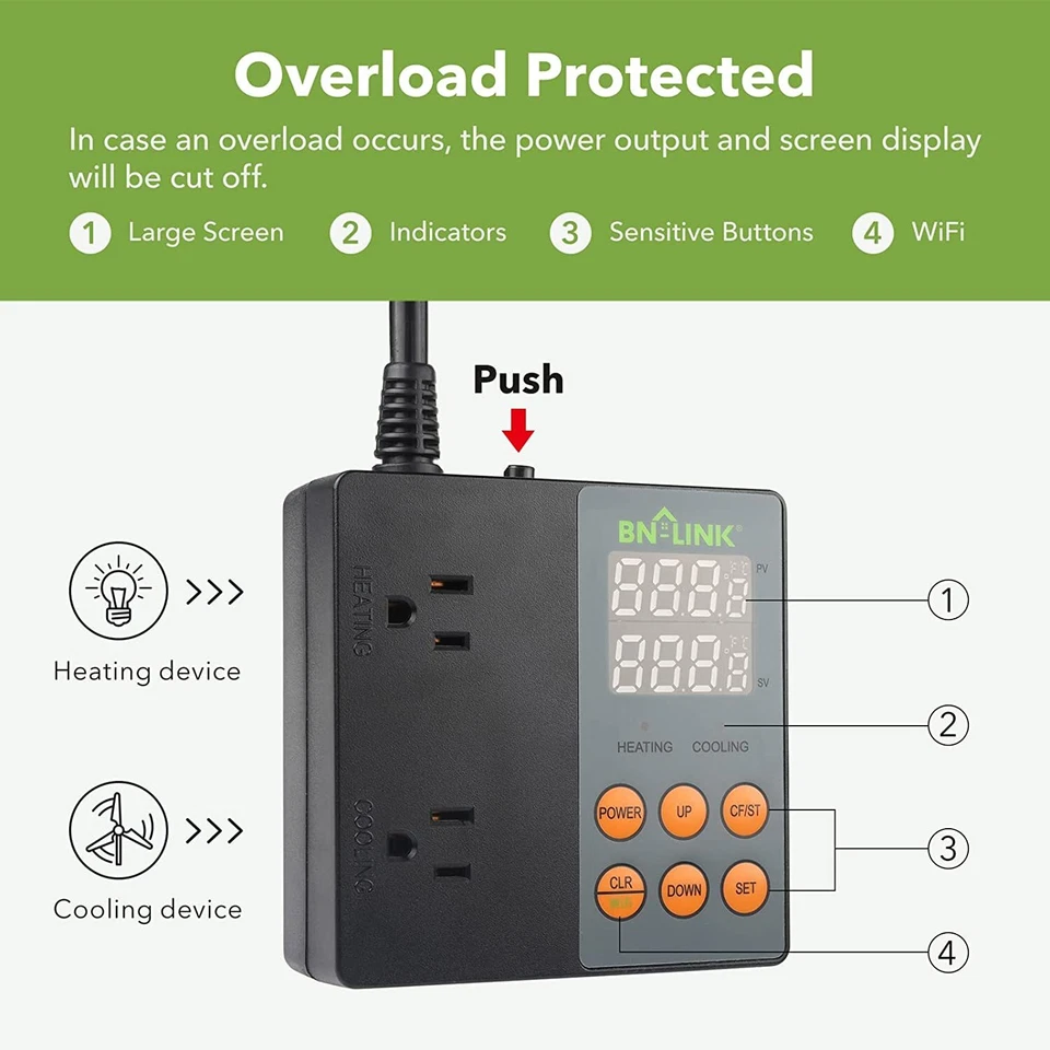 BN-LINK Smart WiFi Digital Temperature Controller Heating & Cooling -40-176°F - Image 4 of 4