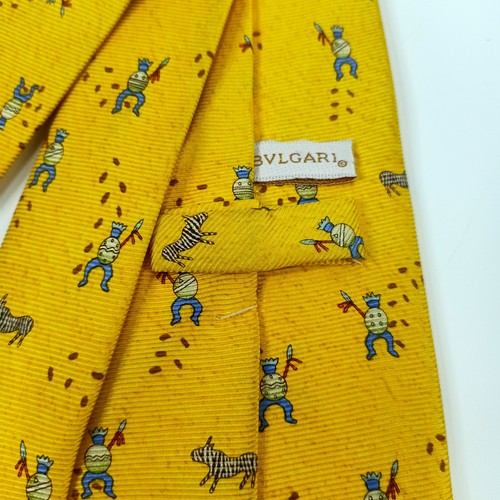 Bvlgari Bulgari Silk Tie African Warriors and Zebras Yellow Made in Italy - Imagen 7 de 11