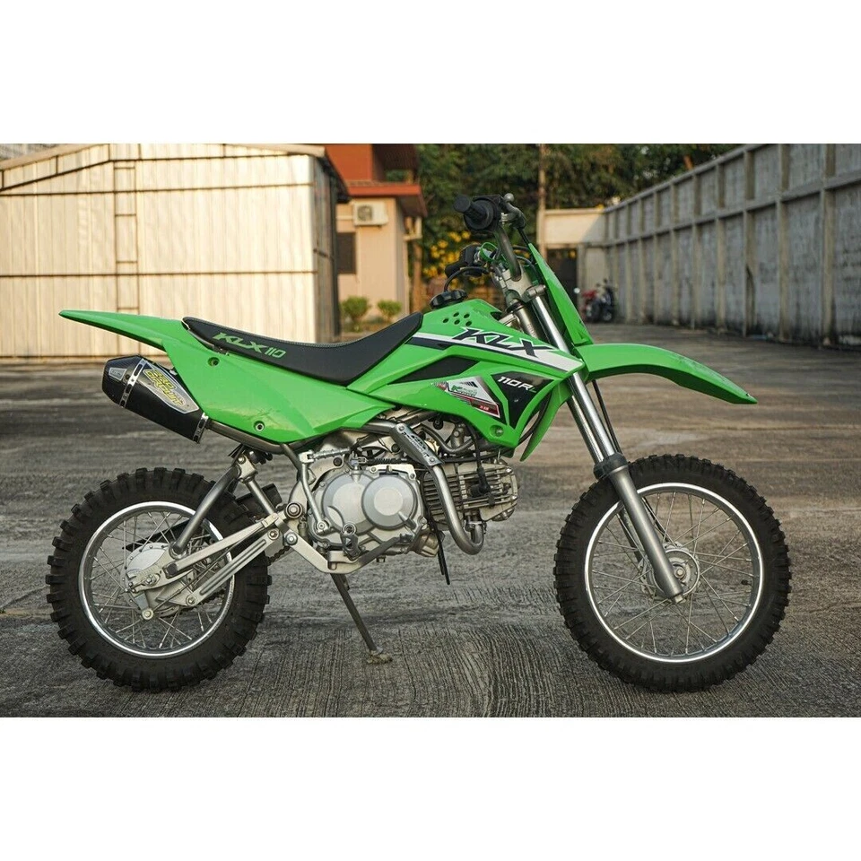 BLACK FULL SYSTEM EXHAUST MUFFLER PIPE STAINLESS STEEL FIT KAWASAKI KLX110 110L Foto 4 de 4