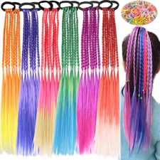 12 Pcs Colored Braids Hair Extensions with Rubber Bands Synthetic Hairpieces