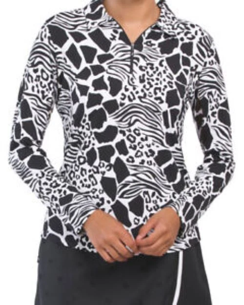 NWT Ladies IBKUL BIANCA BLACK Long Sleeve POLO Golf Shirt - Size LARGE