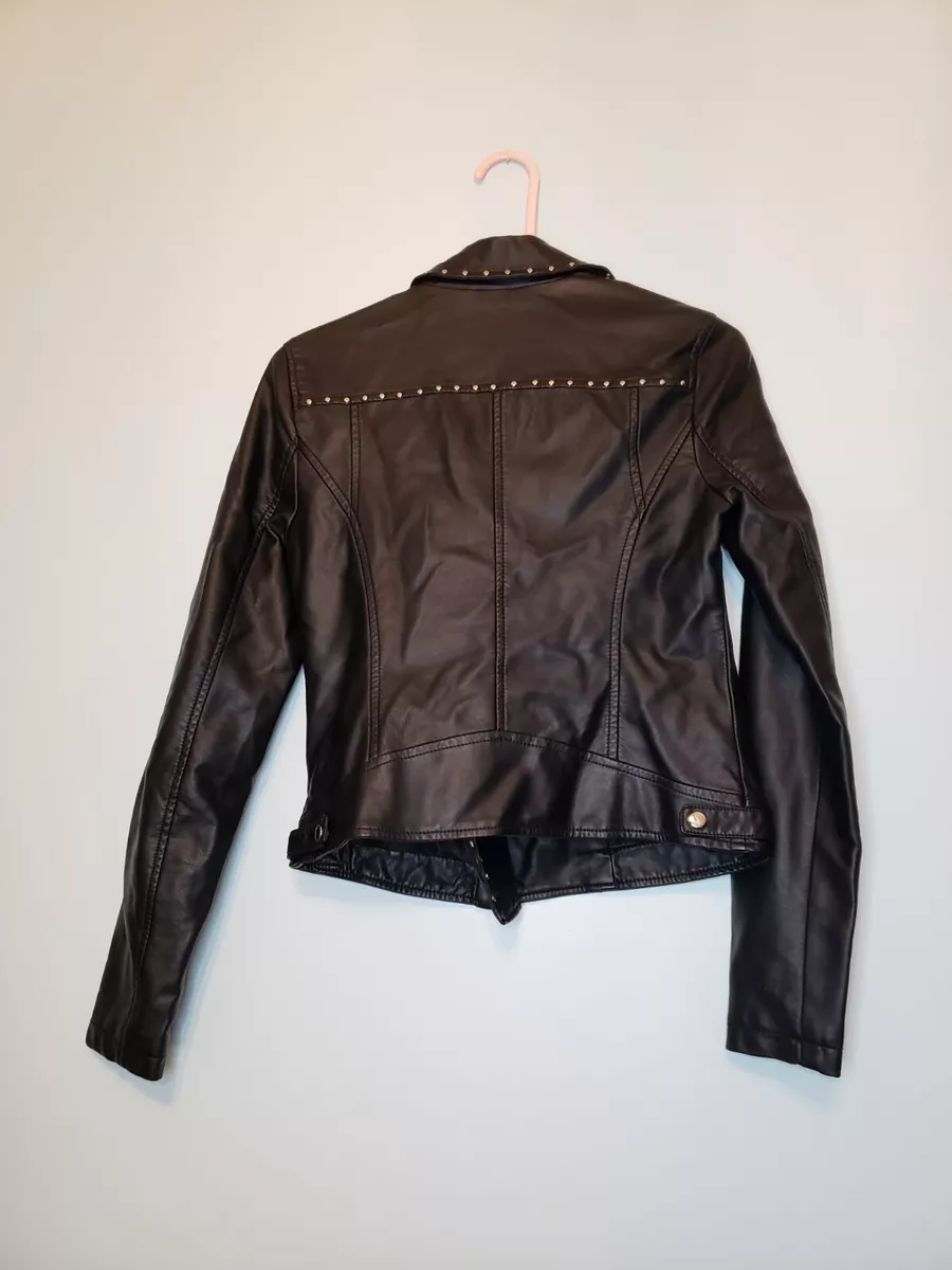 Bar III Women S Black Faux Leather Moto Jacket Studded Full Zip