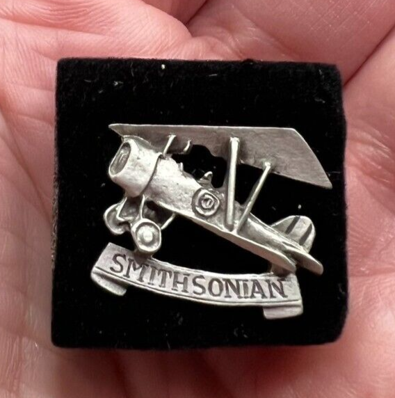 Bi-Plane Tack Hat Lapel Pin w/Original Box Vintage Smithsonian Pewter