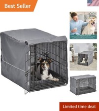 Durable Double Door Dog Crate Kit for Medium Breeds - Gray Bed  Cover Included