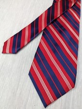 CHAPS Men Dress Tie Red White Blue Stripes 60" long 3.5" wide Silk Wool Blend 