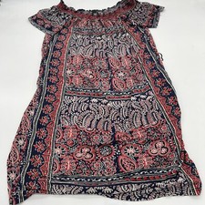 Lucky Brand Mini Dress Women Size S Off-the-Shoulder Red Boho Smocked no belt