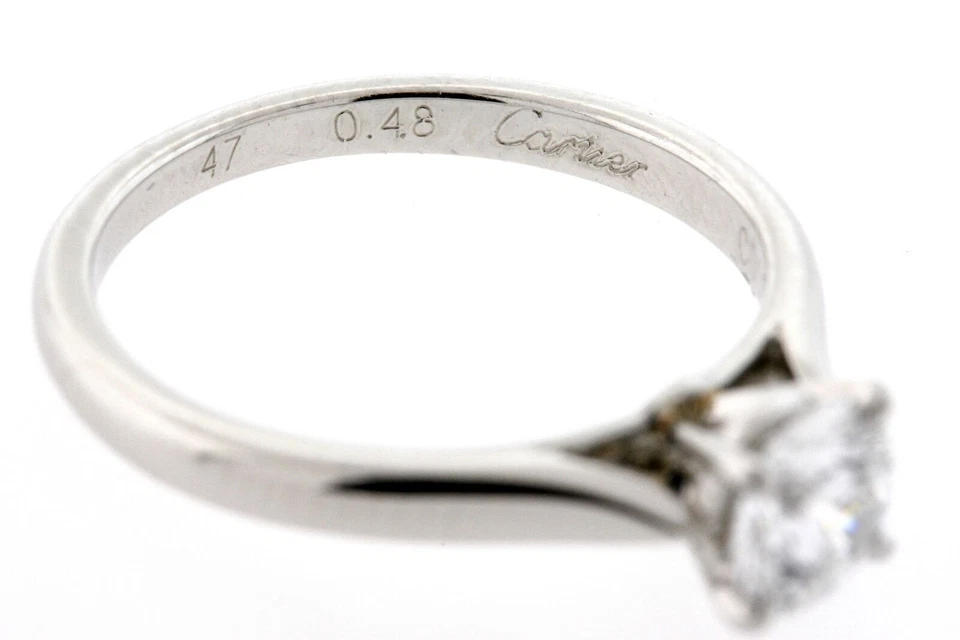 Anillo de compromiso solitario de diamantes Cartier 0,48 quilates GIA redondo platino talla 4,25 Foto 2 de 4