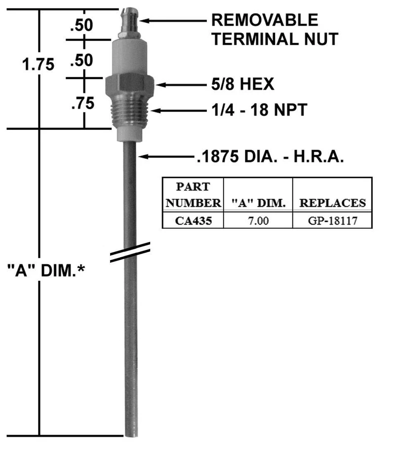 Crown CA435 7 Flame Rod Replacement For Maxon 18117 Auburn FRS-4-7.5