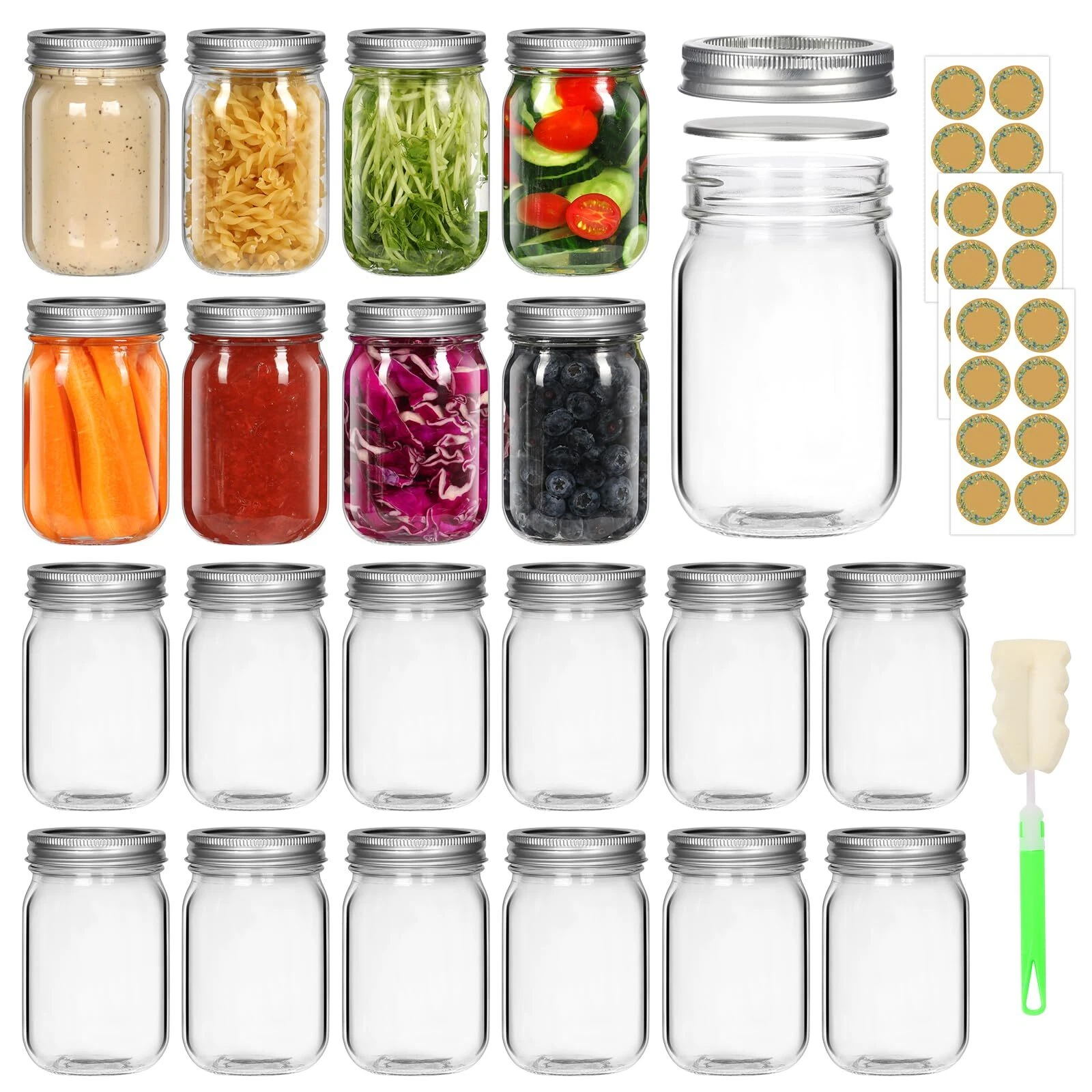 20 Pack 12oz Glass Mason Jars with Lids for Jam Fruits Beverages Party Favors