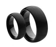 Men Or Ladies Black Tungsten Carbide Brushed Finish Domed Wedding Band Ring SET