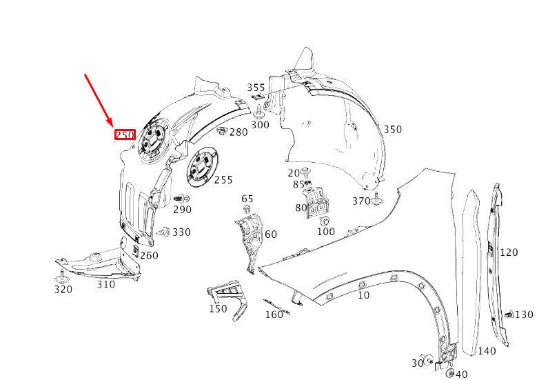 NEW MB B W247 FRONT RIGHT WHEEL HOUSING LINER FRONT PART 