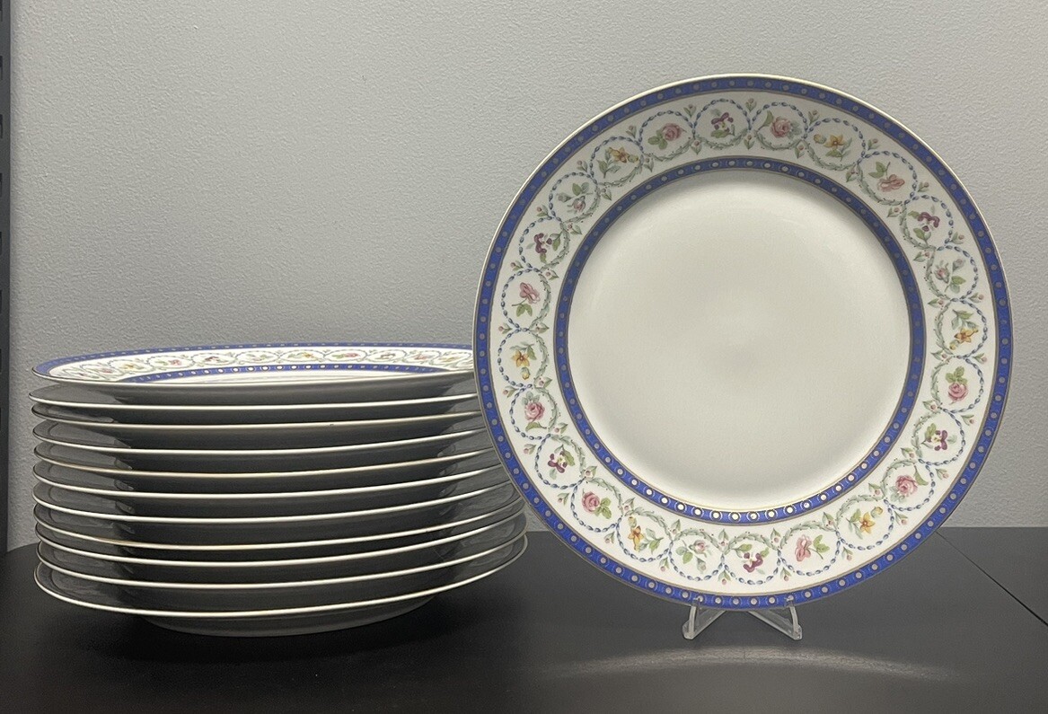 12 Haviland Limoges Malmaison Blue Bands W Gold Accents 10.25