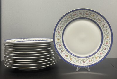 12 Haviland Limoges Malmaison Blue Bands W Gold Accents 10.25