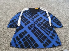 Voom By Joy Han Womens Dress Size XS Blue Geometric Knee Length Long Sleeve