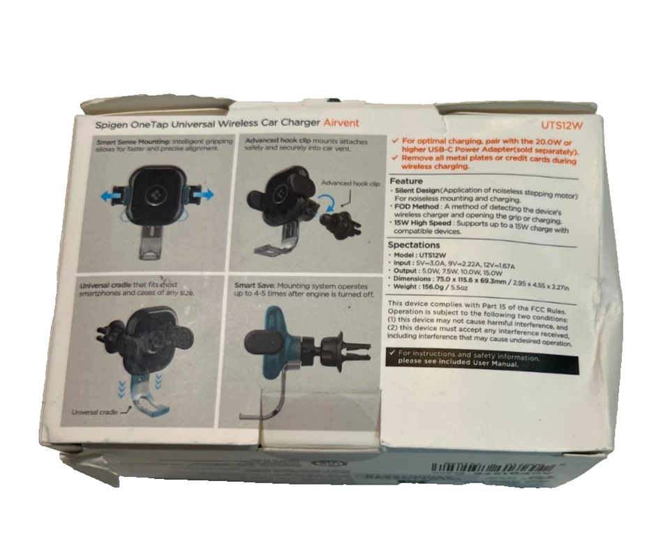 Spigen OneTap Universal Wireless Car Charger Air Vent Mount - UTS12W - Image 4 of 4