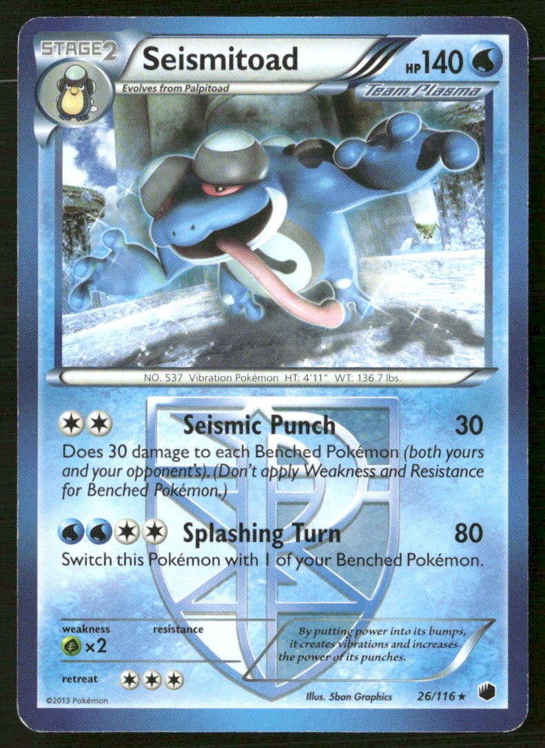 Seismitoad 26/116 Rare Plasma Freeze Pokemon Damaged