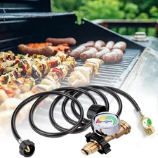 12FT Propane Extension Hose w/Gauge for Propane Tank Burner Most Propane Applian