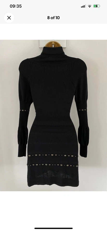 VESTIDO DE MALHA FINA KAREN MILLEN TAMANHO 1 - 8 10 VINTAGE LÃ MERINO CRAVEJADO GOLA REDONDA - Imagem 3 de 4