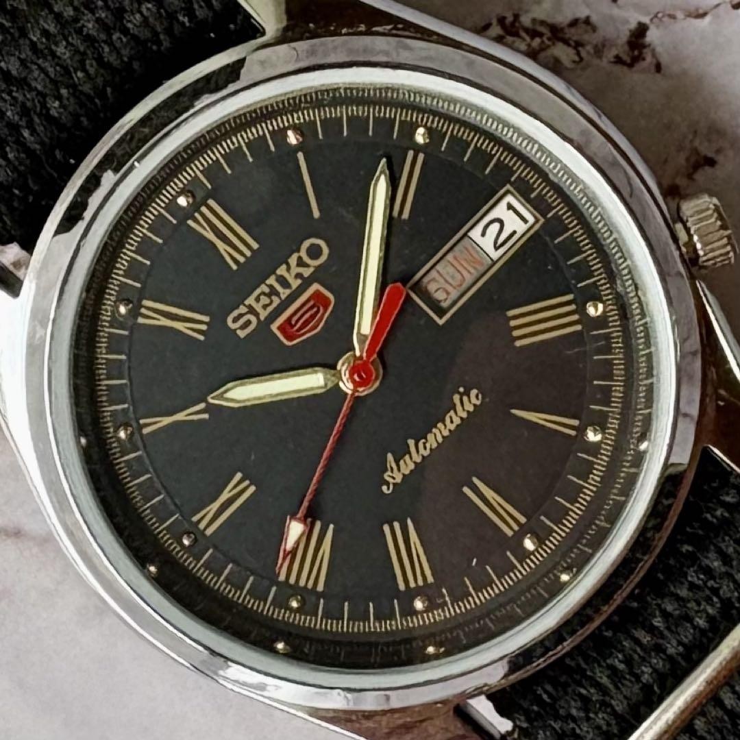 Seiko Automatic Winding Watch Black Dial Overhole 　70S