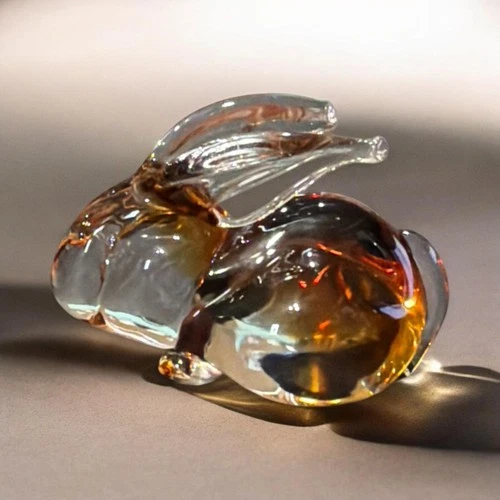 VTG Cenedese Murano amber color rabbit / bunny glass figure READ