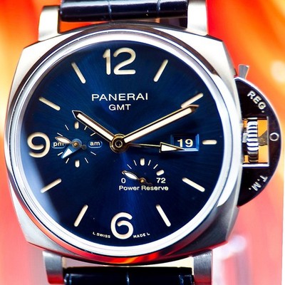 Panerai PAM00964 Luminor Due GMT Power Reserve 45mm Titanium Blue Dial-Full Set