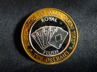 THE ORLEANS HOTEL CASINO LAS VEGAS NEVADA $10 "ROYAL FLUSH" .999 SILVER STRIKE