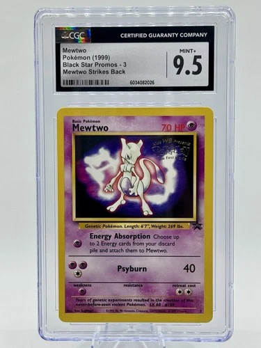VINTAGE CGC 9.5 MINT+ Mewtwo # 3 WB Movie 1999 Black Star PROMO Pokemon Card