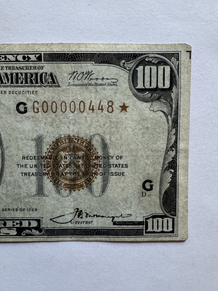 1929 $100 Federal Reserve Bank Note Chicago FRBN Star * Low Serial ...