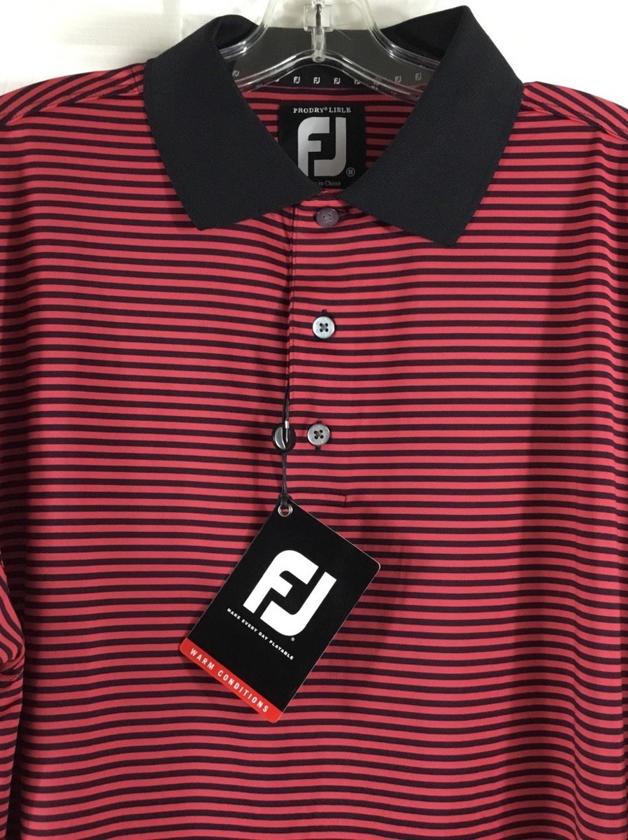 FootJoy ProDry Lisle Polo Men's M Red Black Striped Golf Shirt