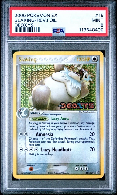 POP 46! 2005 Pokémon EX Deoxys 15/107 Slaking Reverse Holo PSA 9