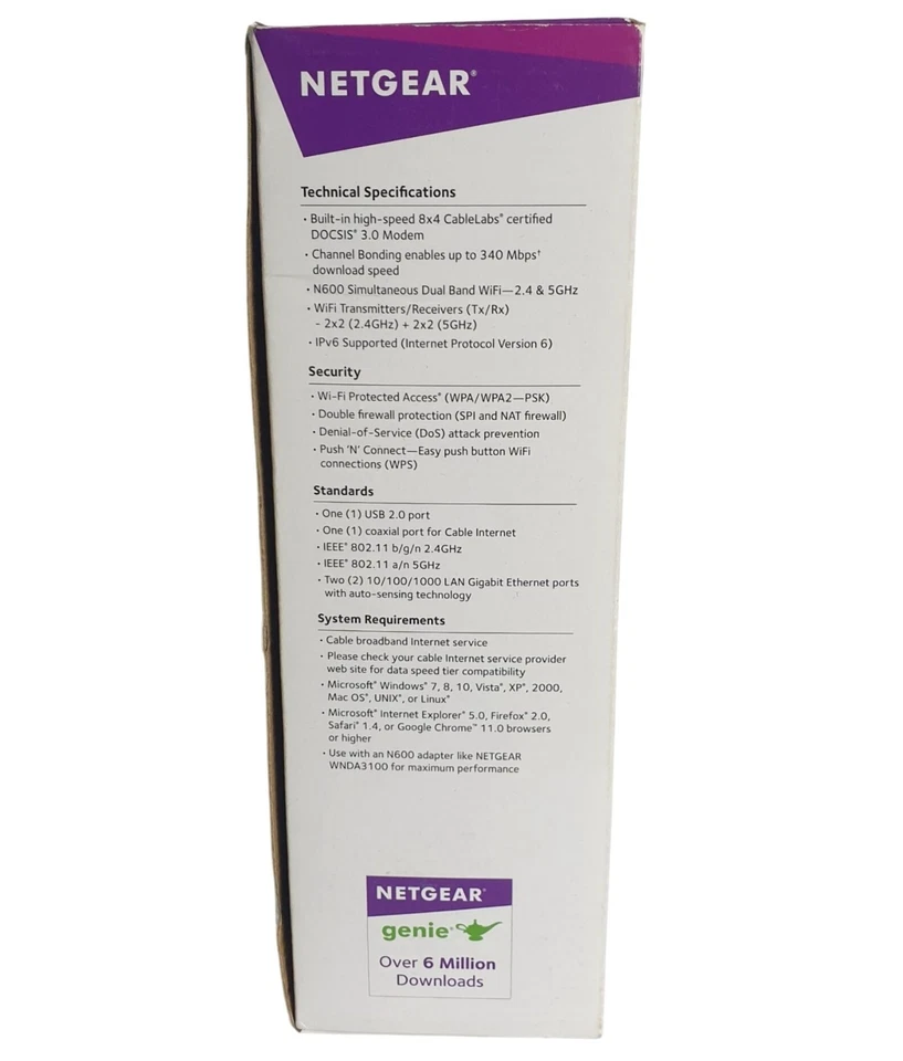 Netgear N600 WiFi Cable Modem Router C3700 Dual Band Gigabit DOCSIS 3.0 - Image 3 of 4