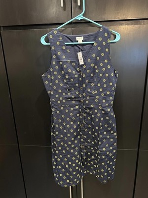 J.Crew Sleeveless Navy Blue Dress with Yellow Floral Print, 