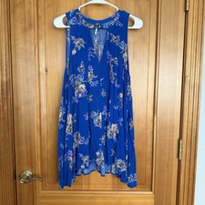 Free People Tree Swing Floral Tunic Mini Dress Boho Festival Blue Size Small