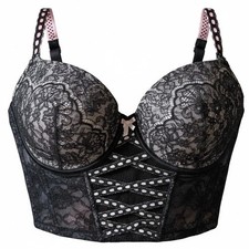 Victoria  s Secret Longline Bustier Bra Black Lace Corset M DD E80 NWT