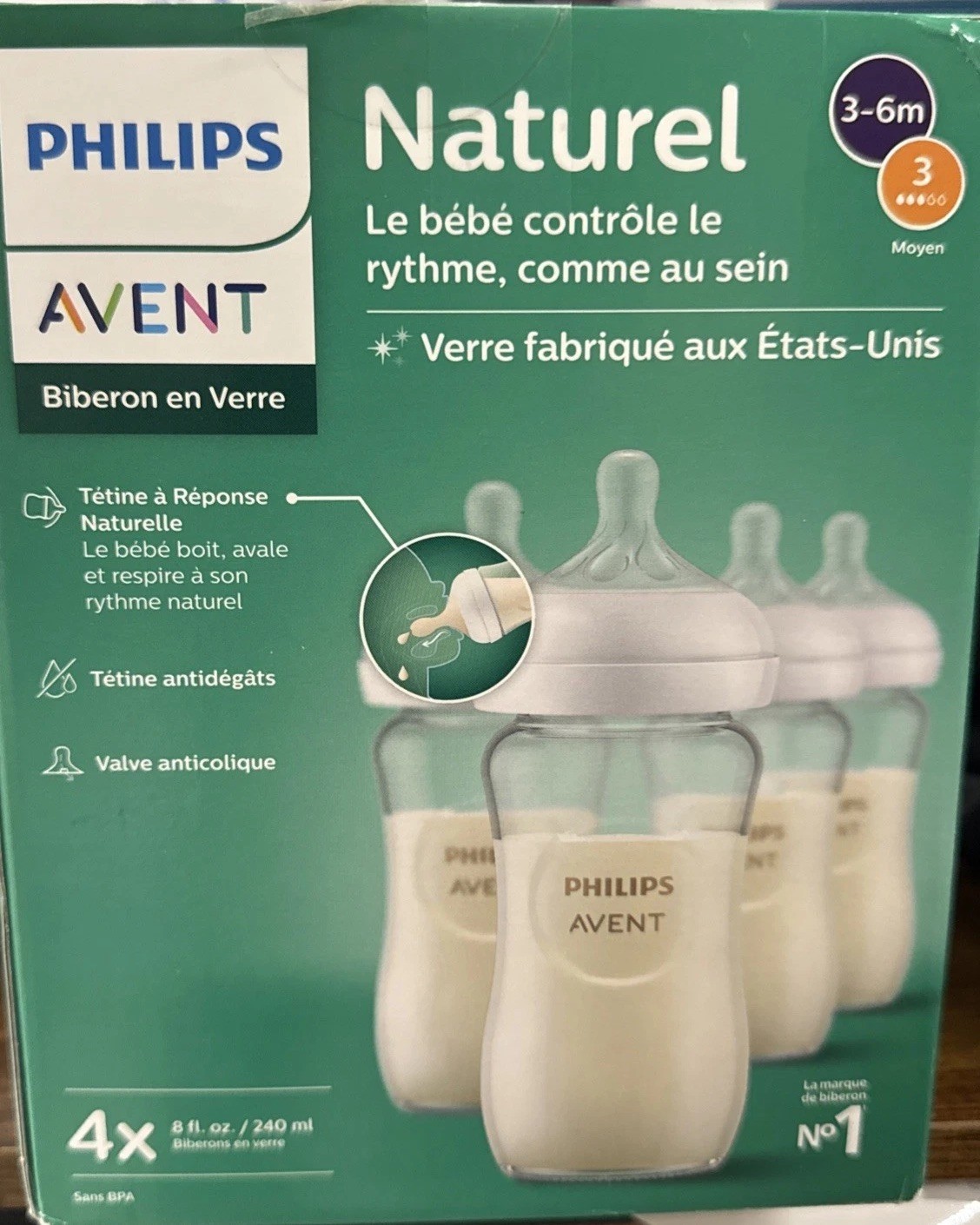 Philips Avent Natural Glass Baby Bottle 8 0z - 4 pack - USA 