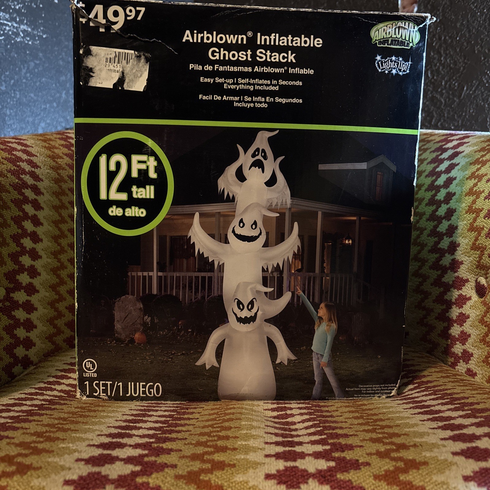 RARE! Gemmy Colossal 12’ Lighted Halloween Giant Ghost Stack Airblown ...