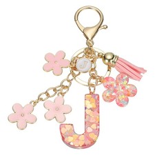 Alphabet J Tassel Cherry Blossom Initial Letter Keychain Pink Pack of 1 