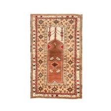 4'1"x6' Light Brown Vintage Turkish Konya Wool Hand Knotted Even Wear Rug 78548