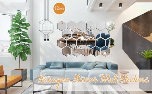 Pegatinas de pared hexagonales acrílicas con espejo 3D hágalo usted mismo calcomanías autoadhesivas decoración extraíbles - Imagen 18 de 28