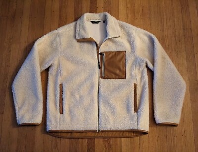 オッド ORVIS STOWE SHERPA Cream Tan FLEECE JACKET L LEATHER TRIM! Full