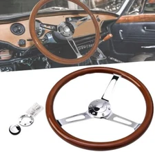 SUVAUTO 14" Wooden Grip Steering Wheel classic Wood & Horn Kit 350mm -6 Hole