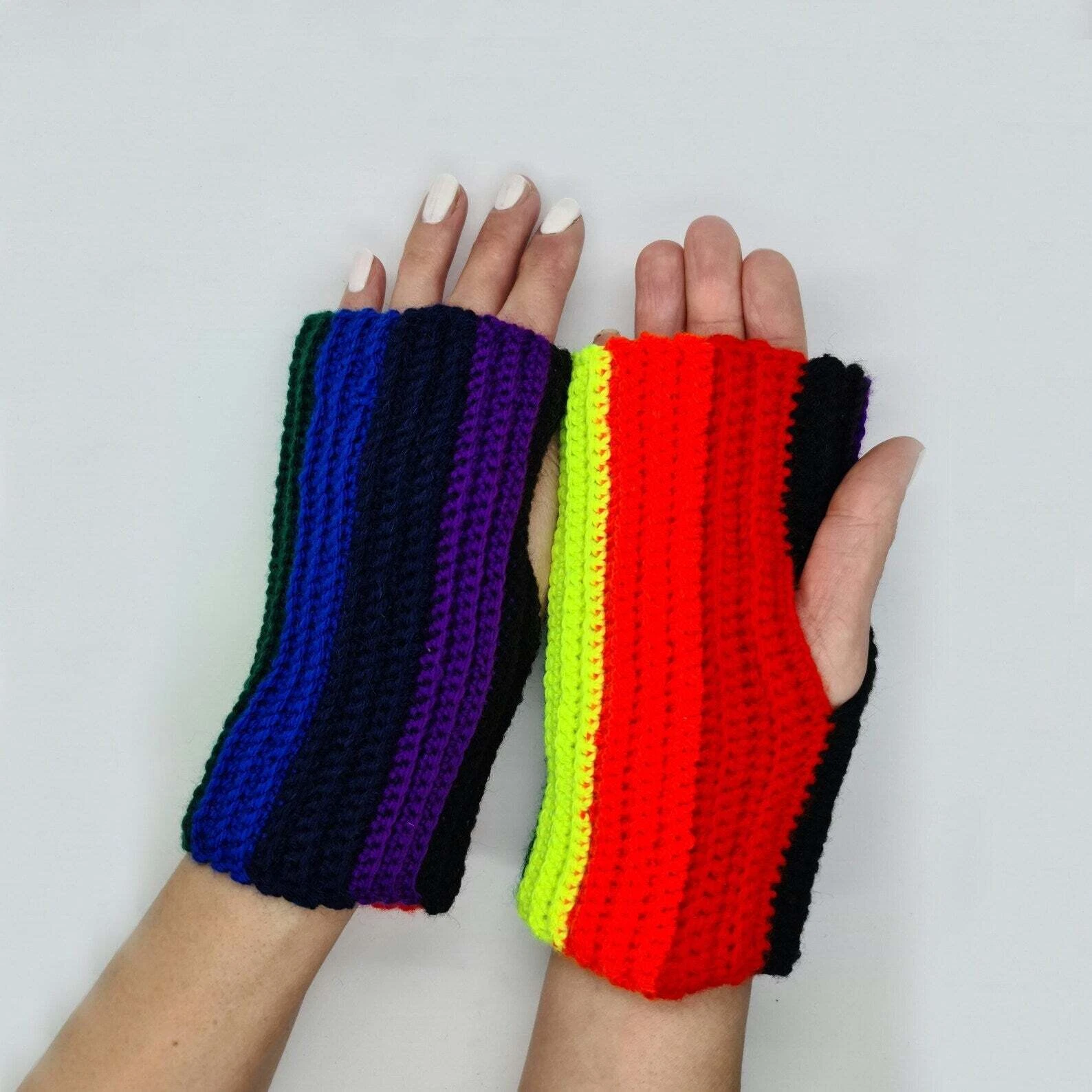 Rainbow Wool Blend Fingerless Gloves